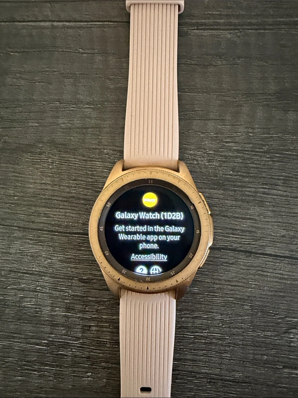 Samsung Galaxy Watch in Gold Case with Light Pink Band